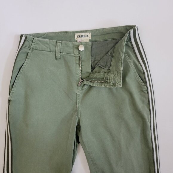 L'Agence Jem Brigade Denim Cropped Trouser Side Stripe Pant, Green - Picture 7 of 13